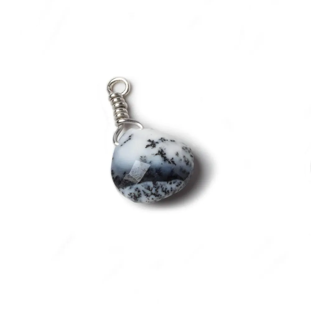 10mm Opaque Dendritic Opal heart .925 Silver Wire Wrapped Pendant 1 pc