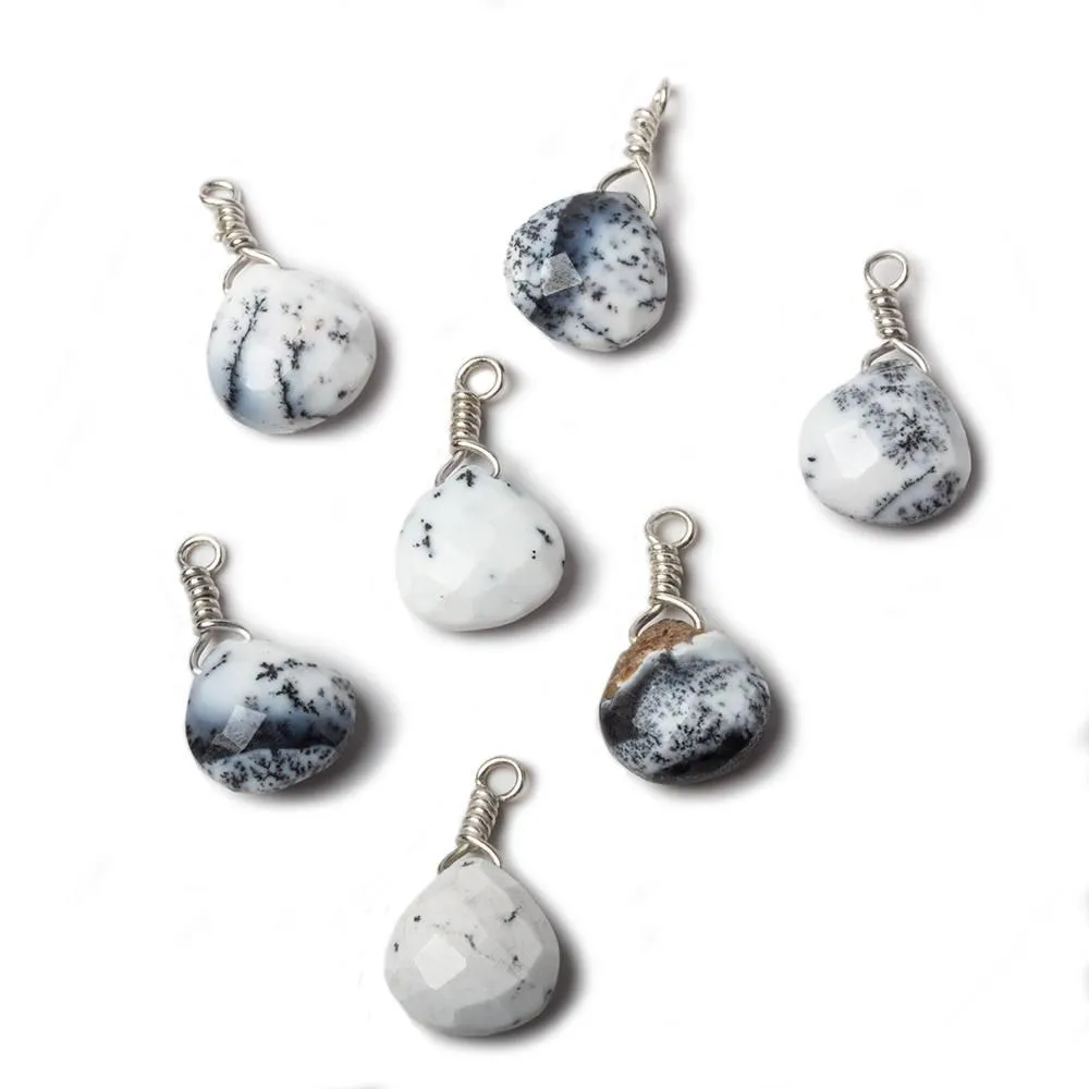 10mm Opaque Dendritic Opal heart .925 Silver Wire Wrapped Pendant 1 pc