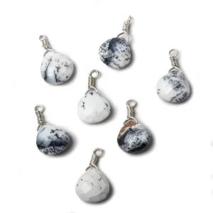 10mm Opaque Dendritic Opal heart .925 Silver Wire Wrapped Pendant 1 pc