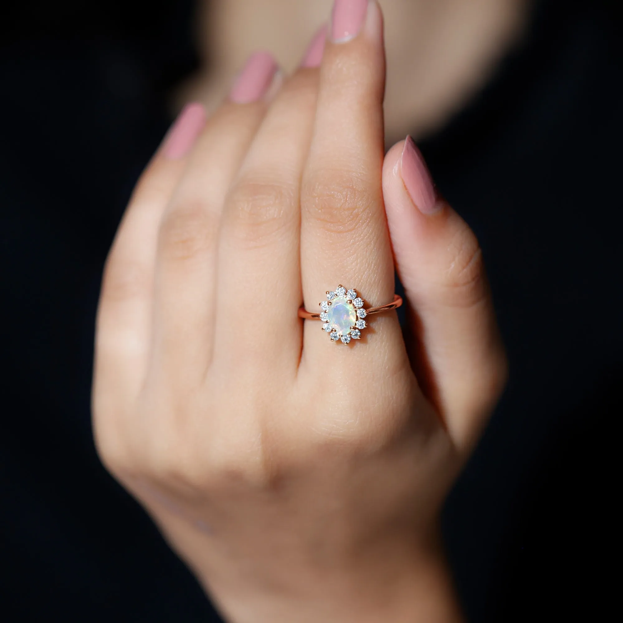 1.25 CT Princess Diana Inspired Oval Shape Ethiopian Opal Engagement Ring Diamond Halo