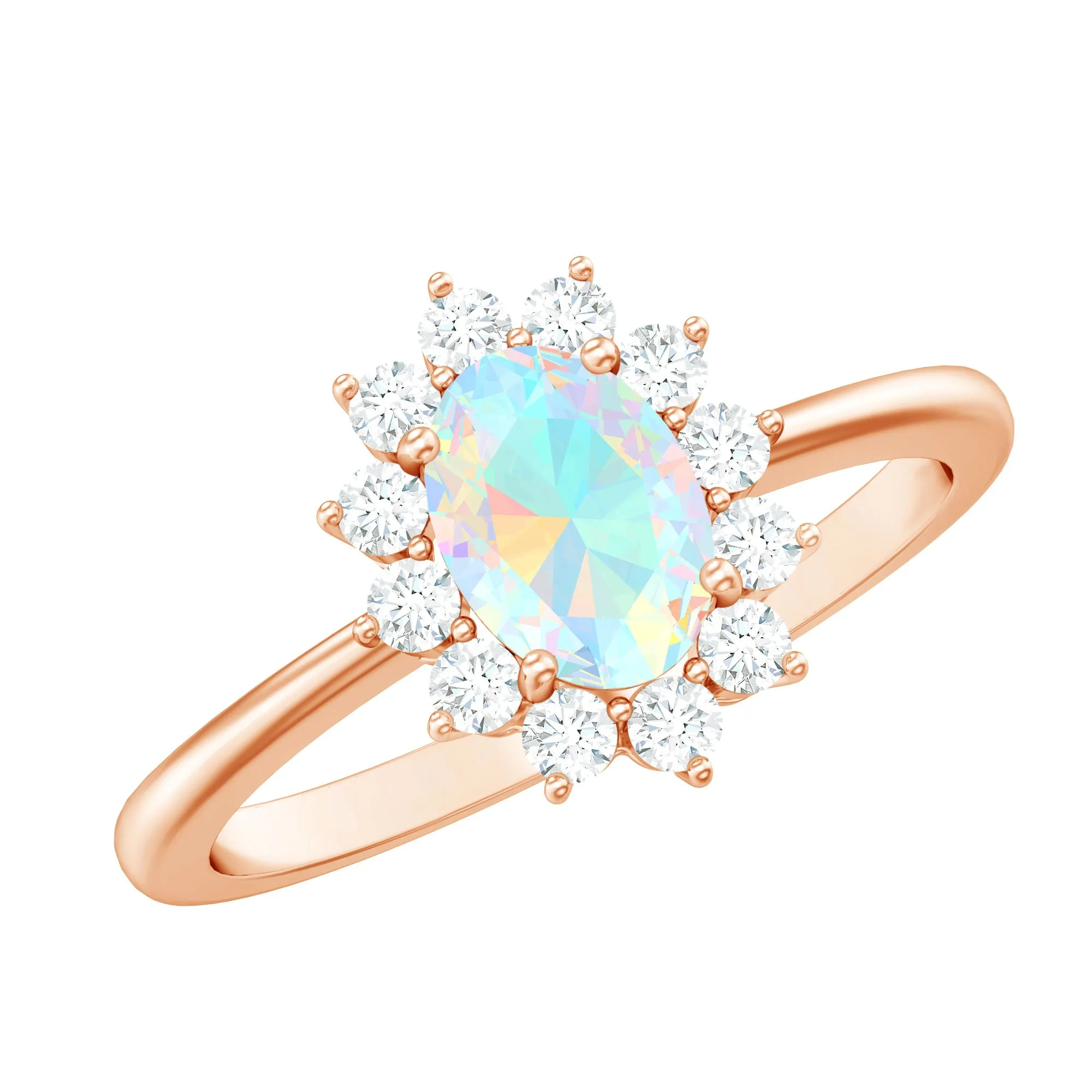 1.25 CT Princess Diana Inspired Oval Shape Ethiopian Opal Engagement Ring Diamond Halo
