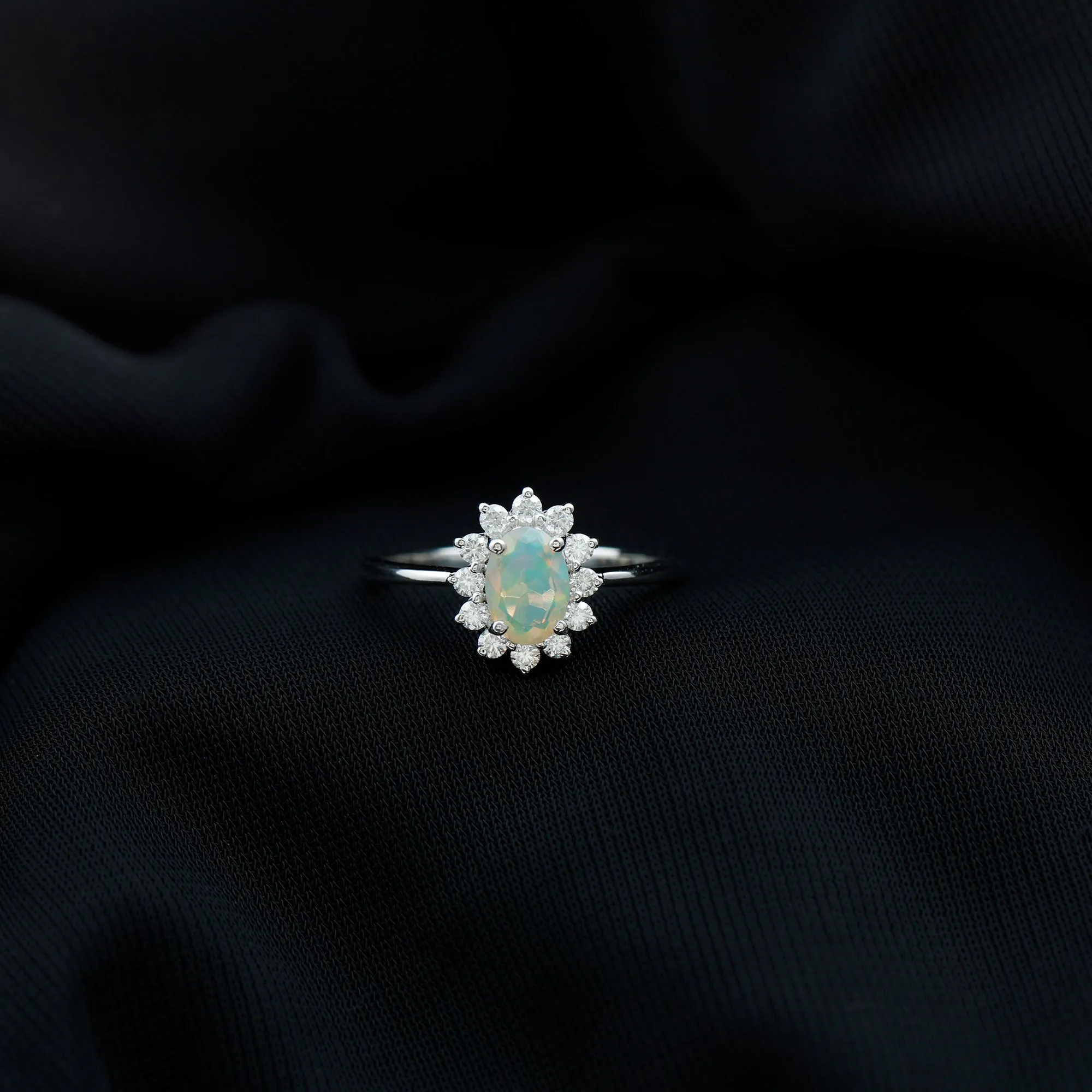 1.25 CT Princess Diana Inspired Oval Shape Ethiopian Opal Engagement Ring Diamond Halo
