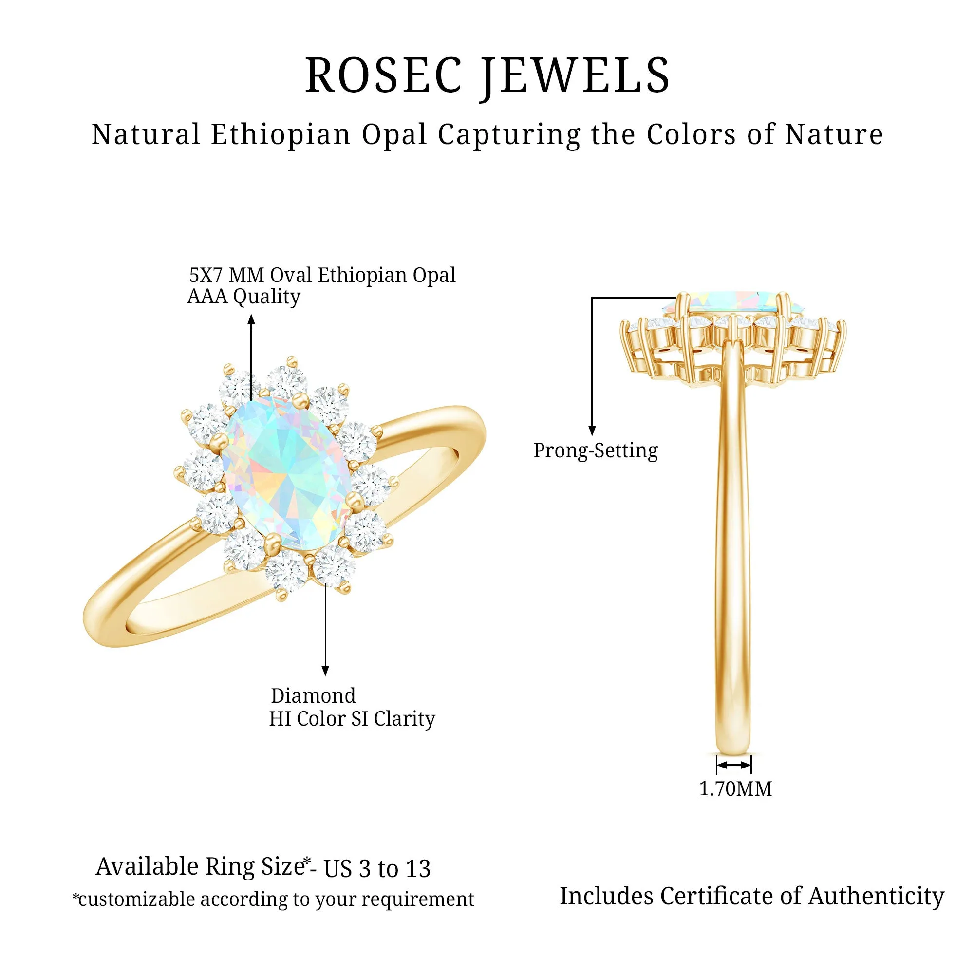 1.25 CT Princess Diana Inspired Oval Shape Ethiopian Opal Engagement Ring Diamond Halo