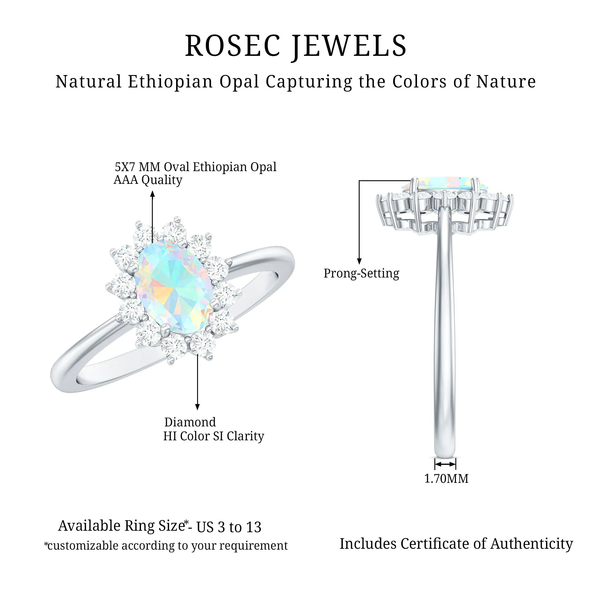 1.25 CT Princess Diana Inspired Oval Shape Ethiopian Opal Engagement Ring Diamond Halo