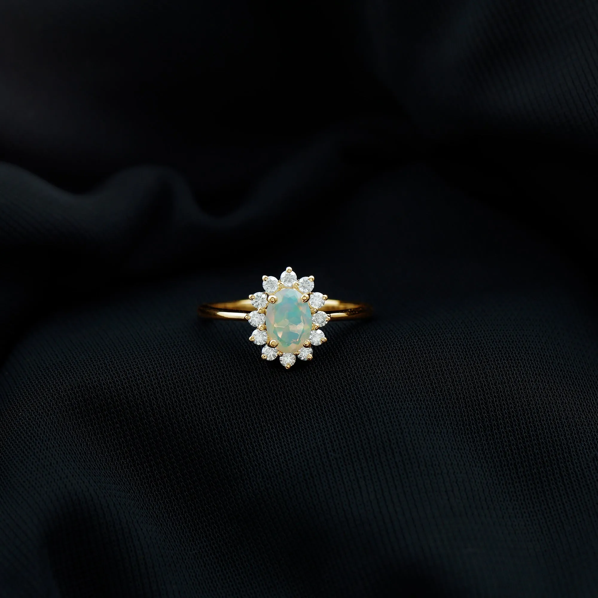 1.25 CT Princess Diana Inspired Oval Shape Ethiopian Opal Engagement Ring Diamond Halo
