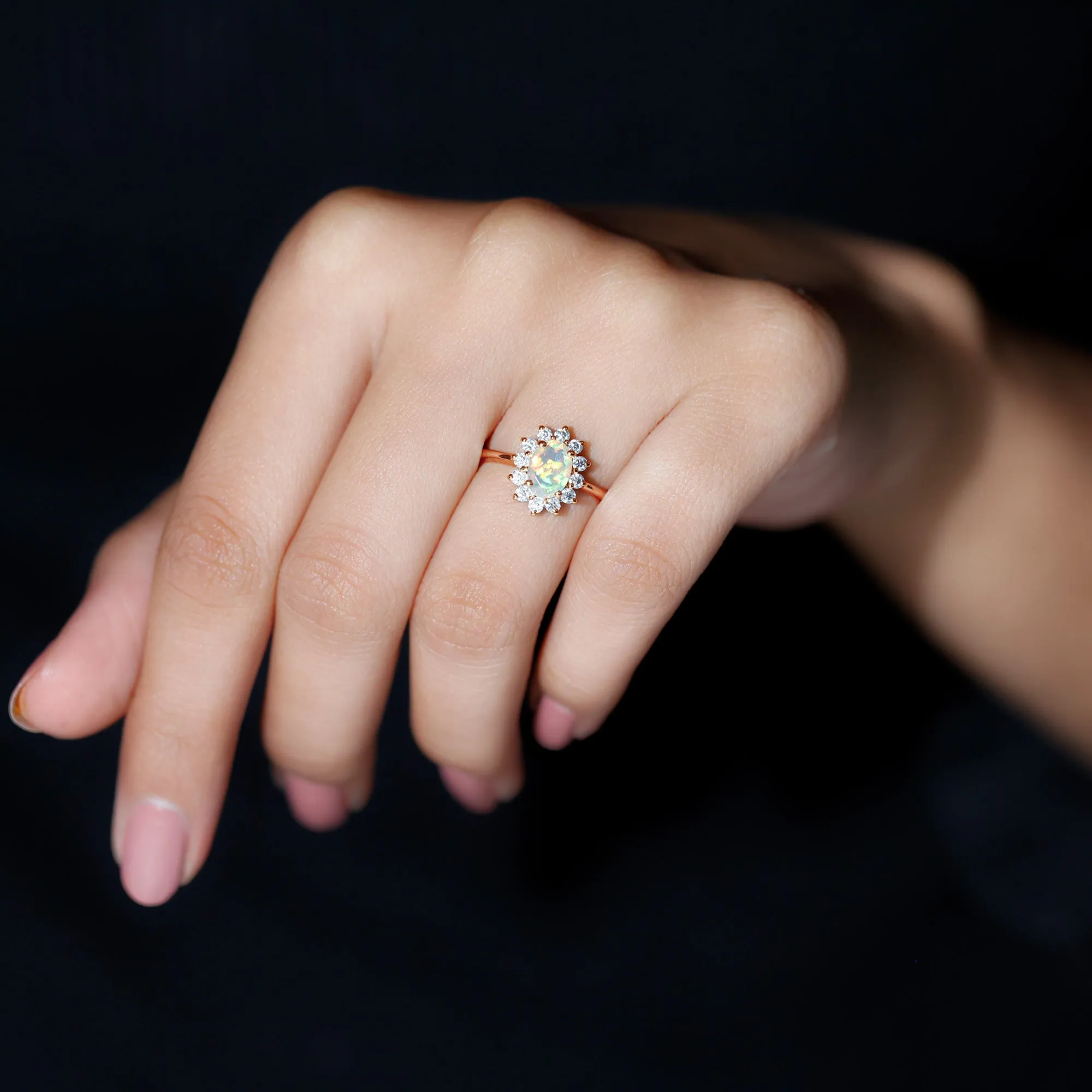 1.25 CT Princess Diana Inspired Oval Shape Ethiopian Opal Engagement Ring Diamond Halo