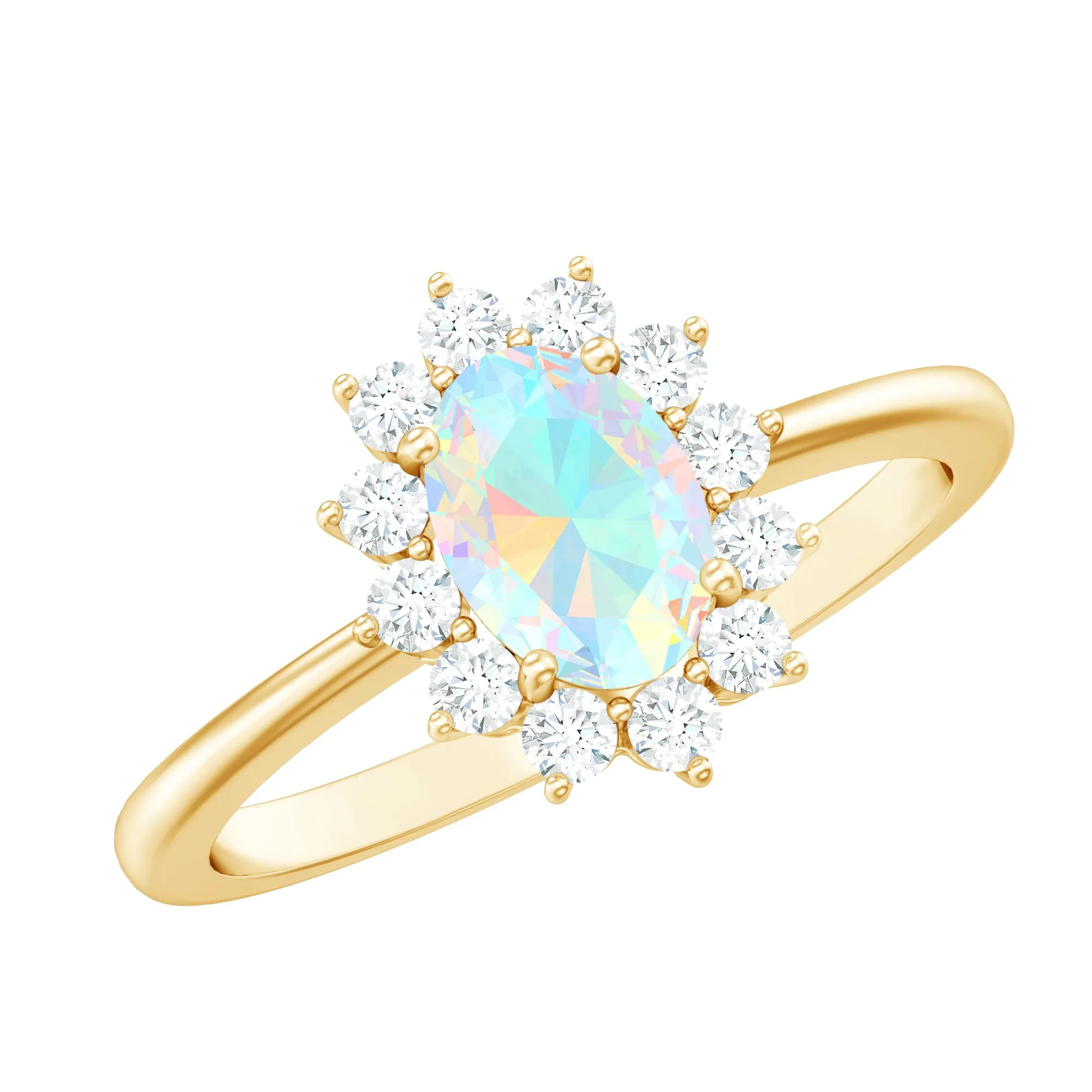 1.25 CT Princess Diana Inspired Oval Shape Ethiopian Opal Engagement Ring Diamond Halo