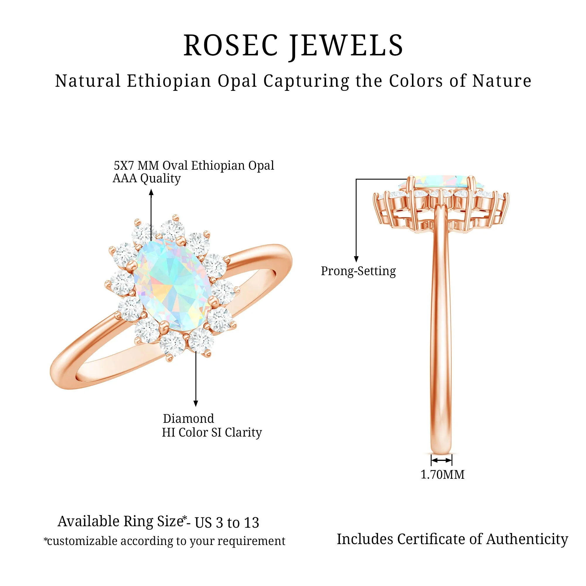 1.25 CT Princess Diana Inspired Oval Shape Ethiopian Opal Engagement Ring Diamond Halo
