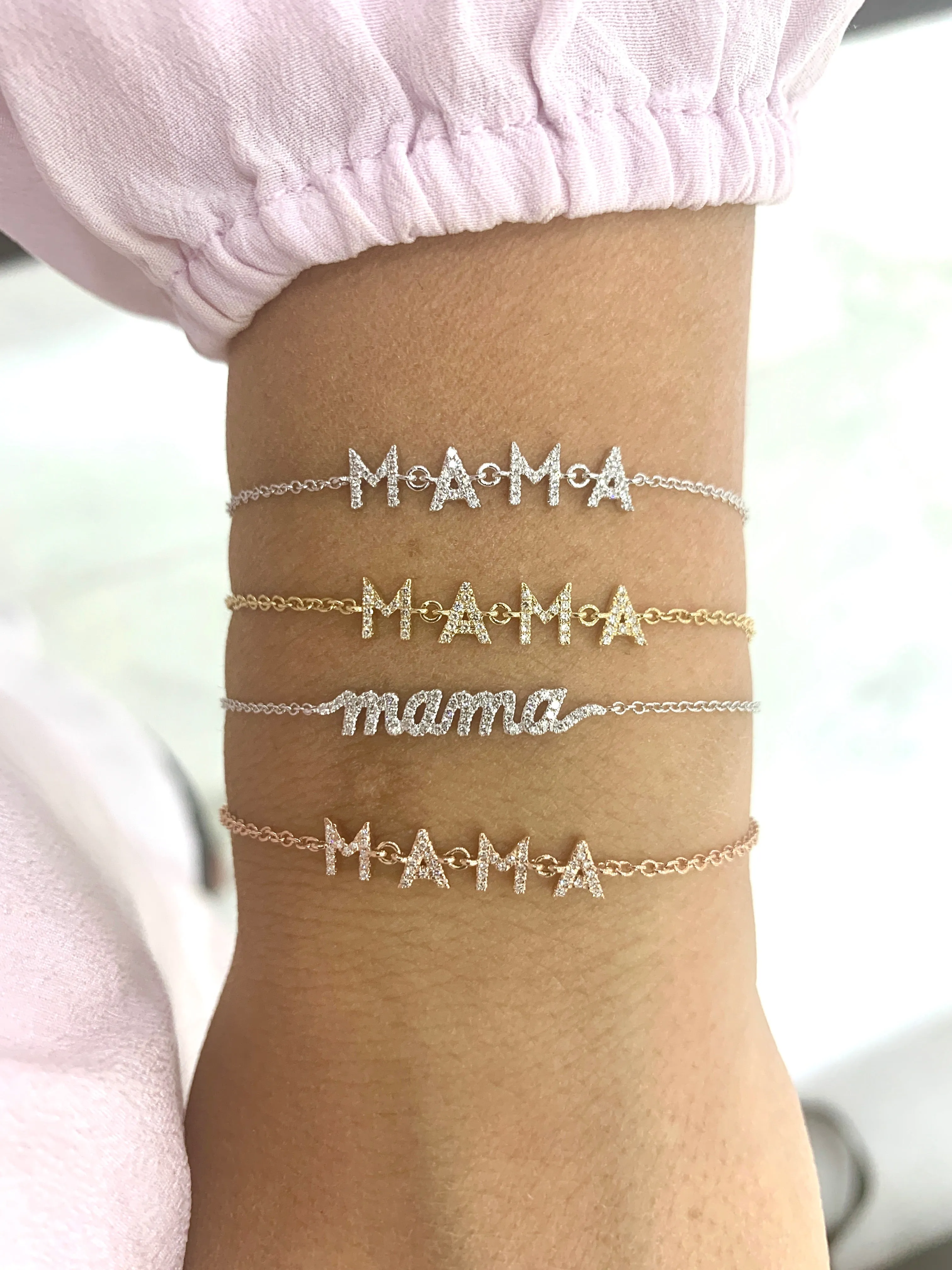 14K Rose Gold Diamond "Mama" Script Bracelet