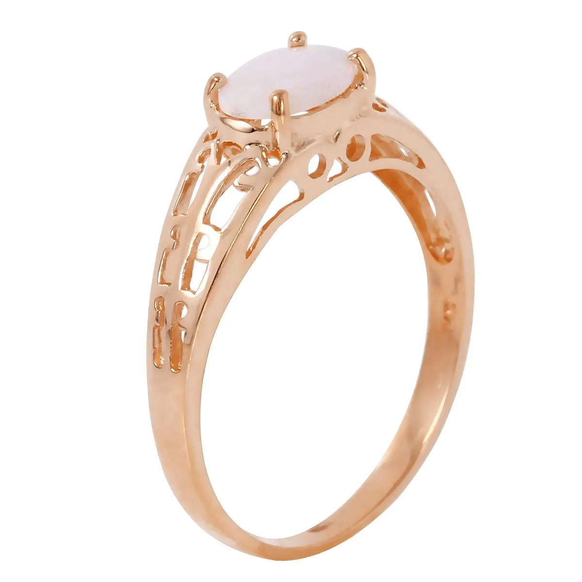 14K Solid Rose Gold Filigree Ring w/ Natural Opal