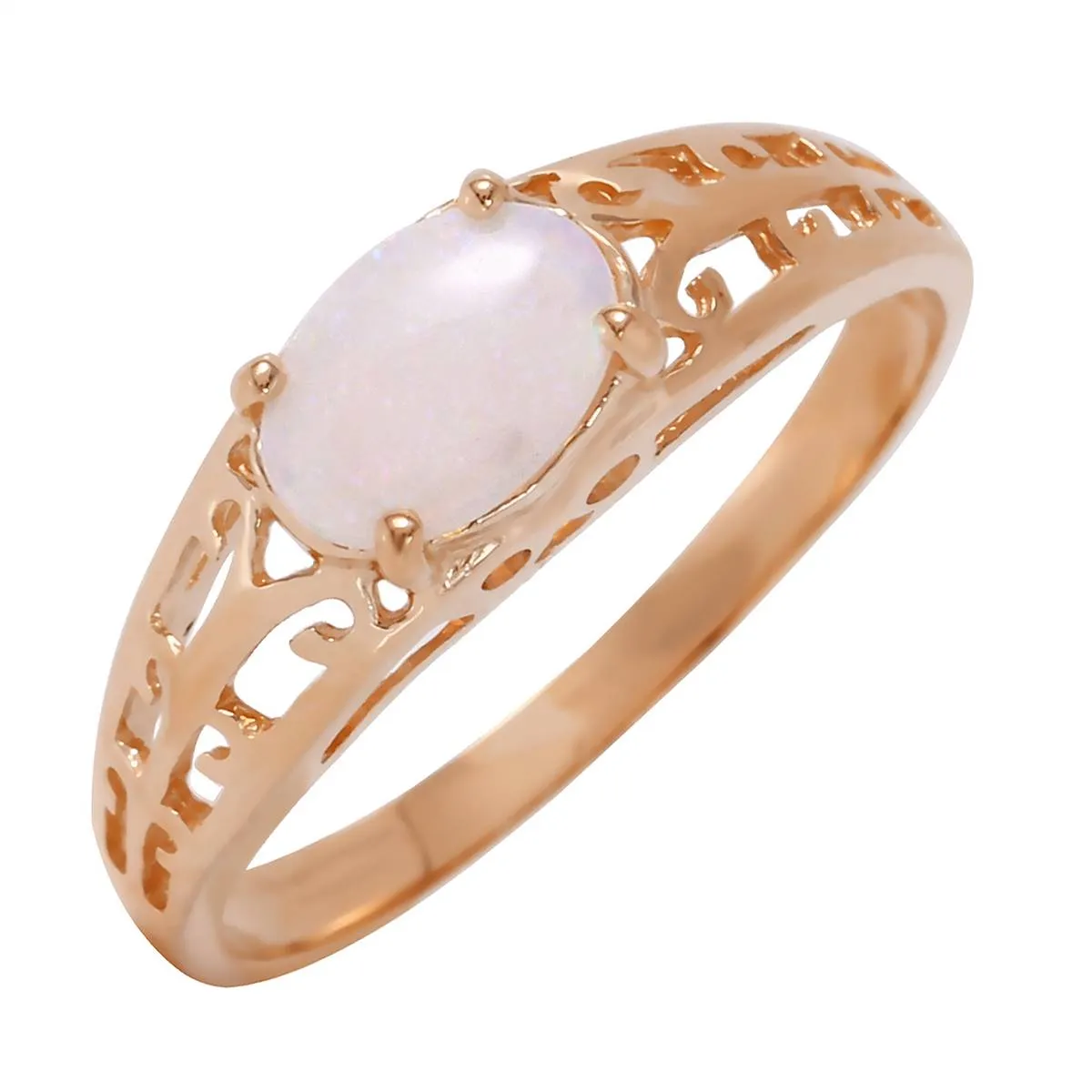 14K Solid Rose Gold Filigree Ring w/ Natural Opal