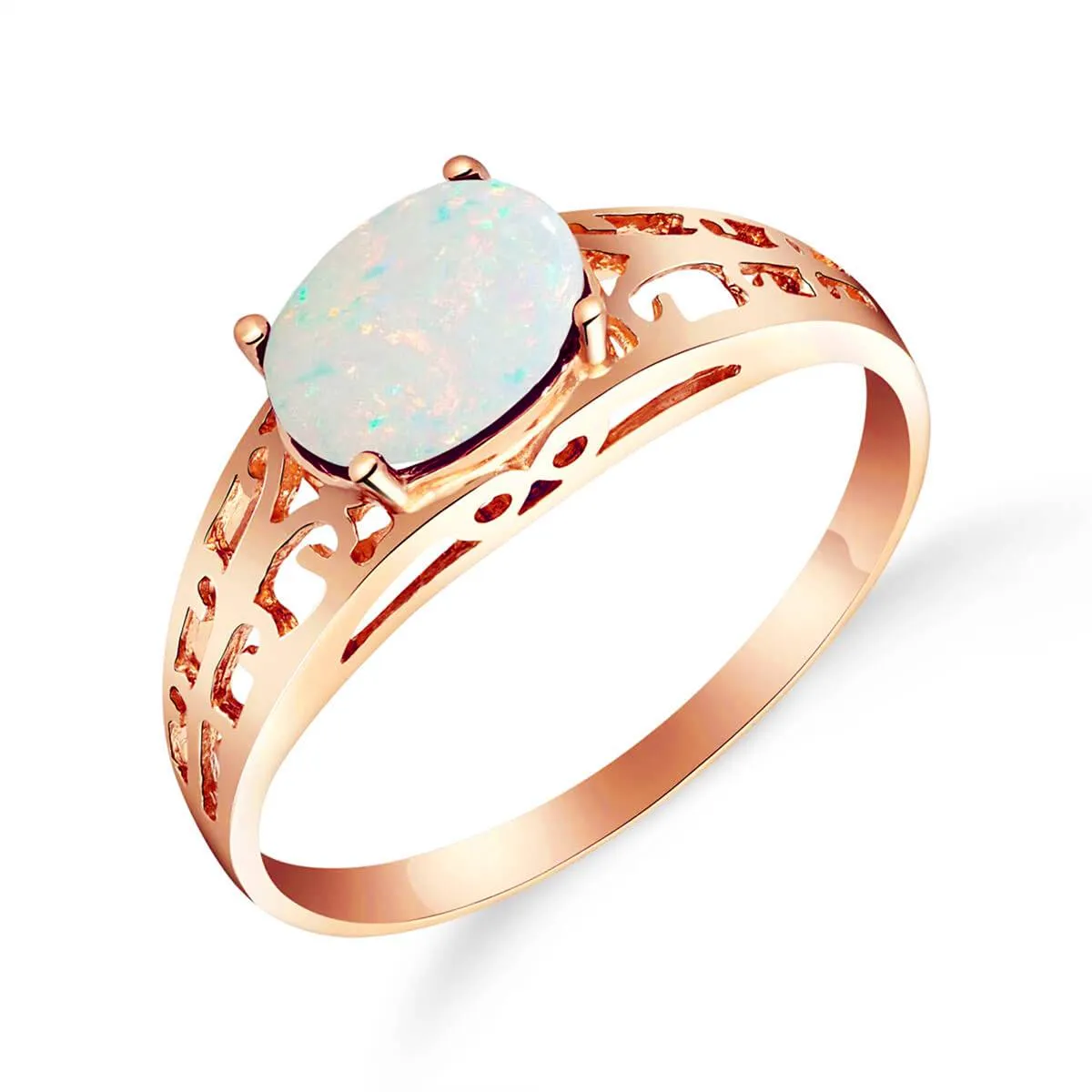 14K Solid Rose Gold Filigree Ring w/ Natural Opal