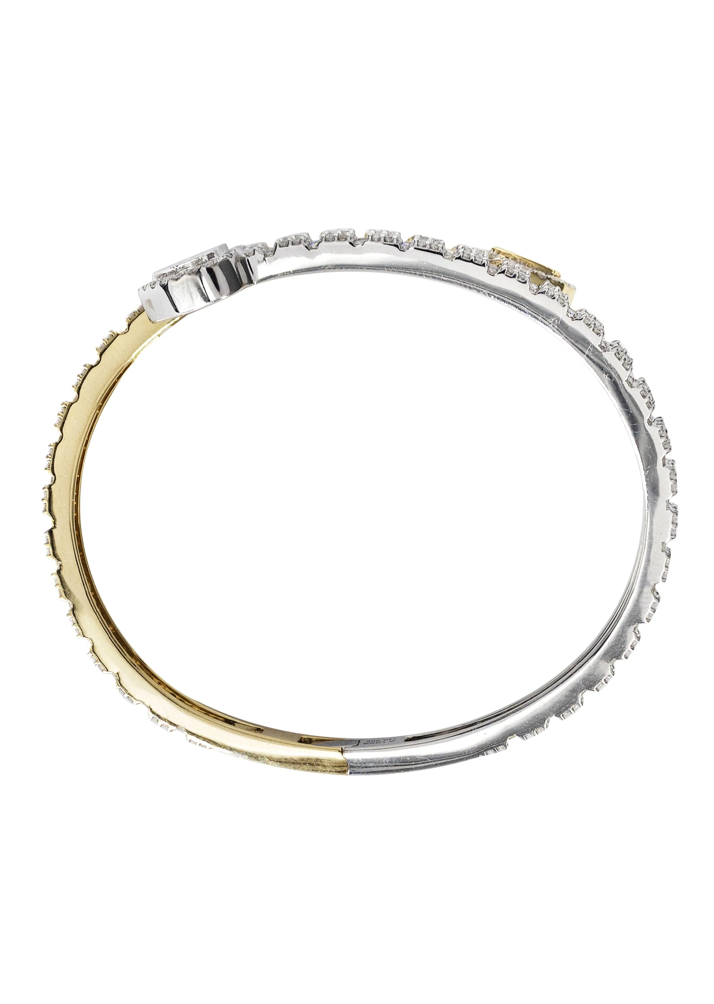 14K Two Tone Diamond Baguette Heart Bangle | 36.05 Grams | 9.97 Carats