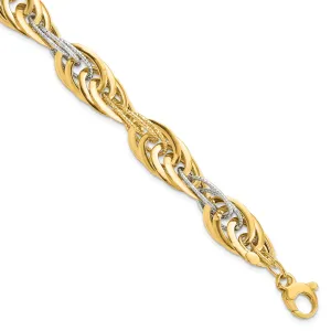 14k Two Tone Gold Polish DC Fancy Link Bracelet