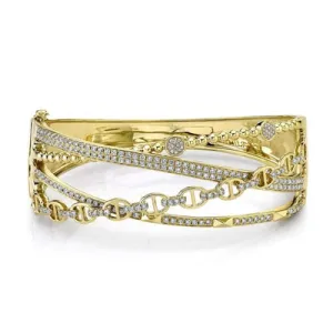 14K Yellow Diamond Multi Row Bangle