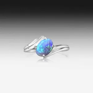 14kt White Gold split shank Black Opal ring