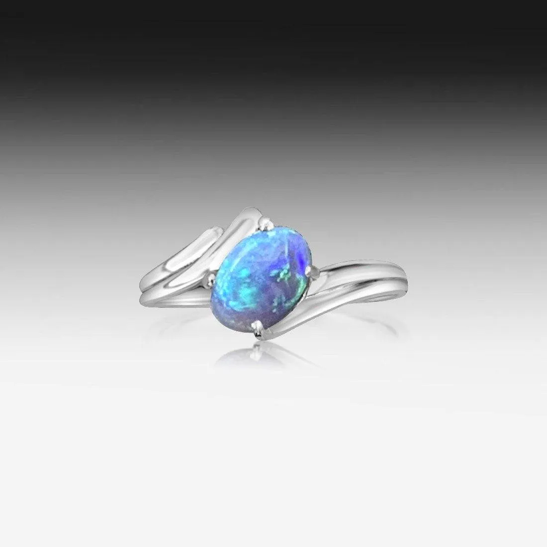 14kt White Gold split shank Black Opal ring