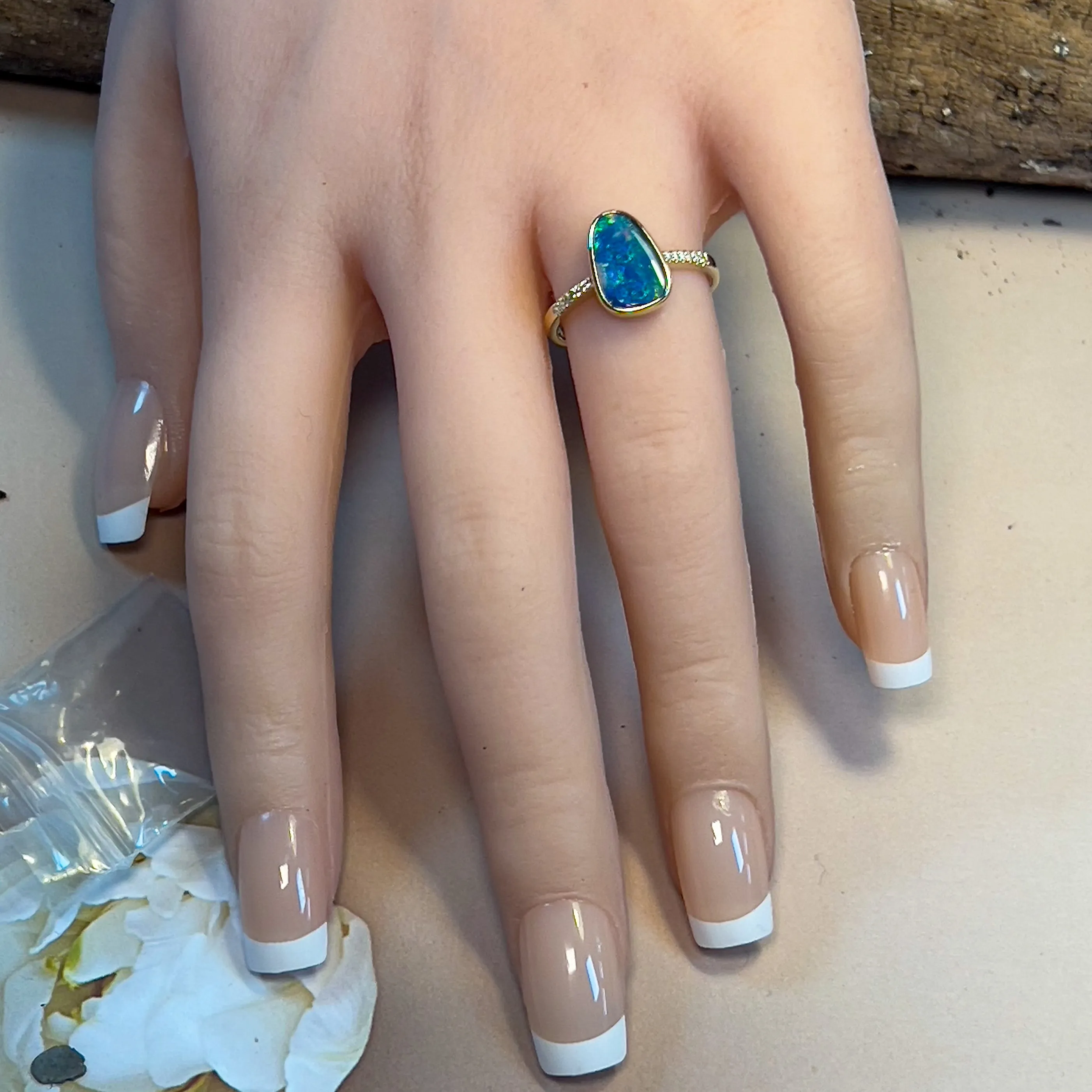 14kt Yellow Gold 1.95ct Opal doublet and diamond ring