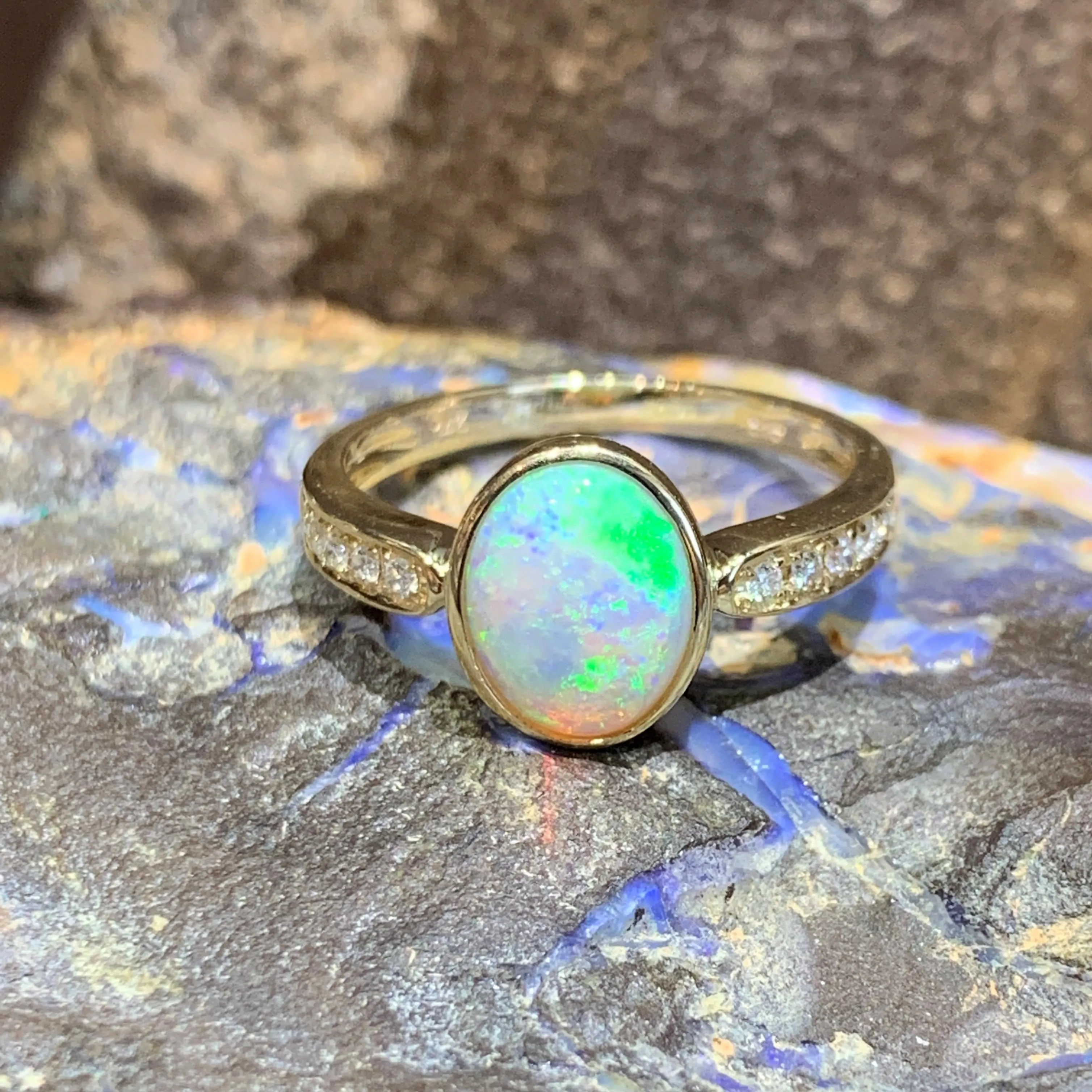 14kt Yellow Gold Opal and Diamond ring