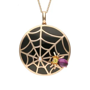 18ct Rose Gold Whitby Jet and Diamond Spider Web Necklace D