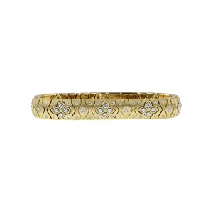 18K Satin Royal Princess Flower Narrow Bracelet w. Diamonds