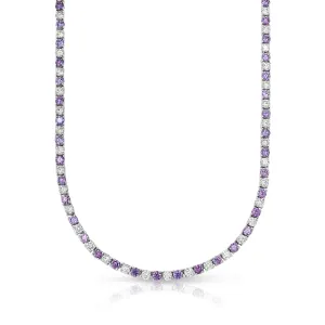 18K White Gold Amethyst Tennis Necklace 22.00 CTTW with Cubic Zirconia Stones