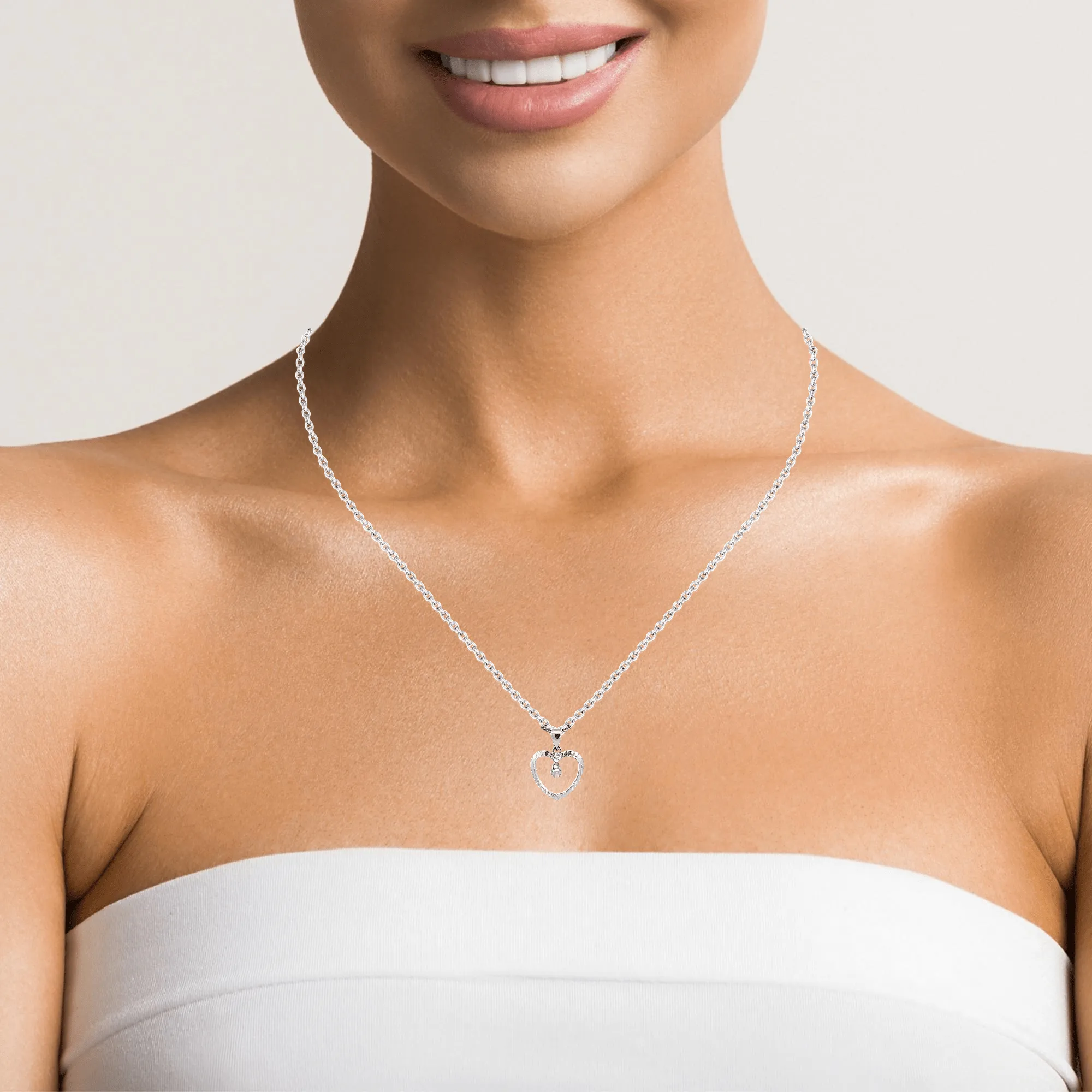 18K White Gold Diamond Cut Heart Pendant Necklace