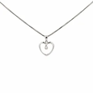 18K White Gold Diamond Cut Heart Pendant Necklace