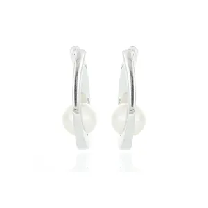 18k White Gold Fresh Water Pearl Hoop Earrings