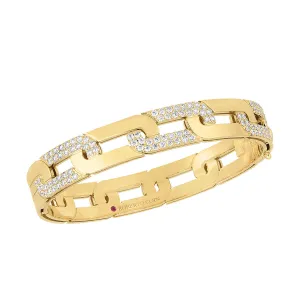 18K Yellow Gold Navara Large Alternating Diamond Link Wide Bangle