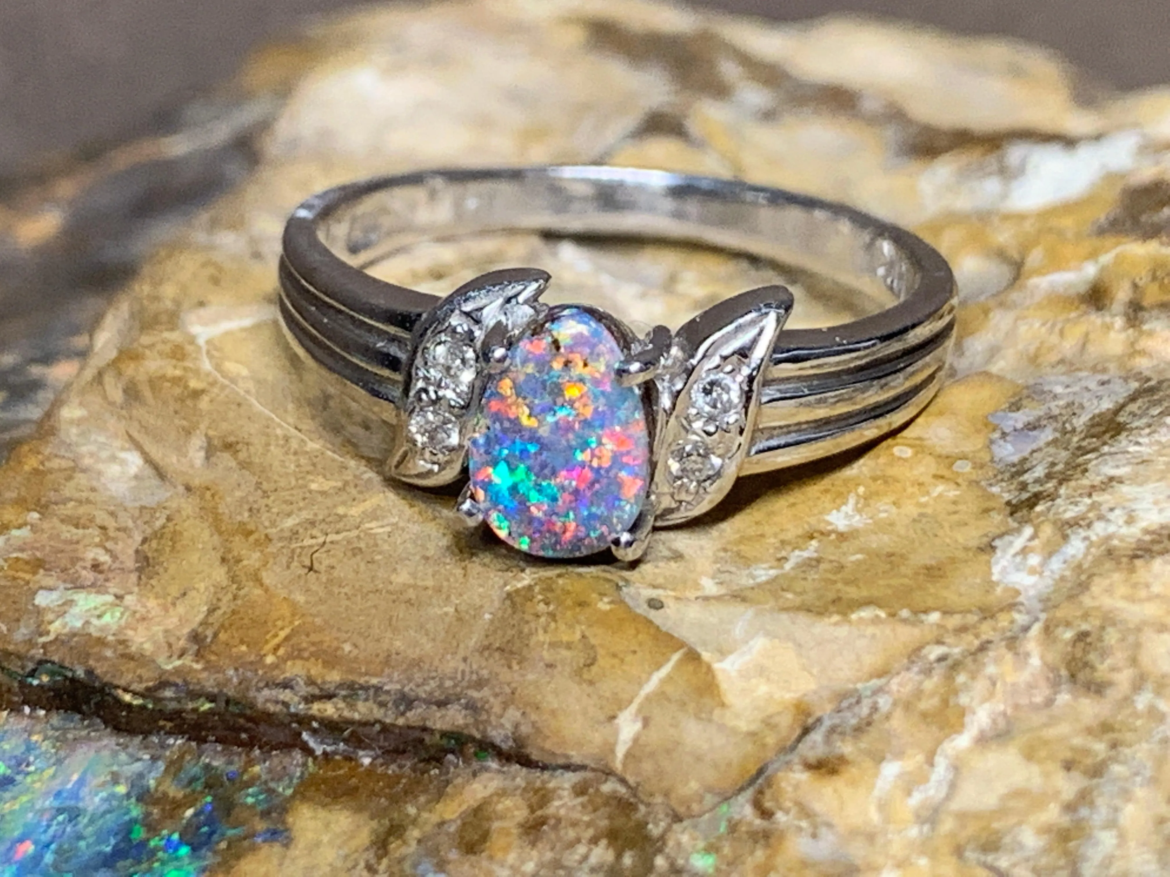 18kt White Gold Boulder Opal and Diamond ring