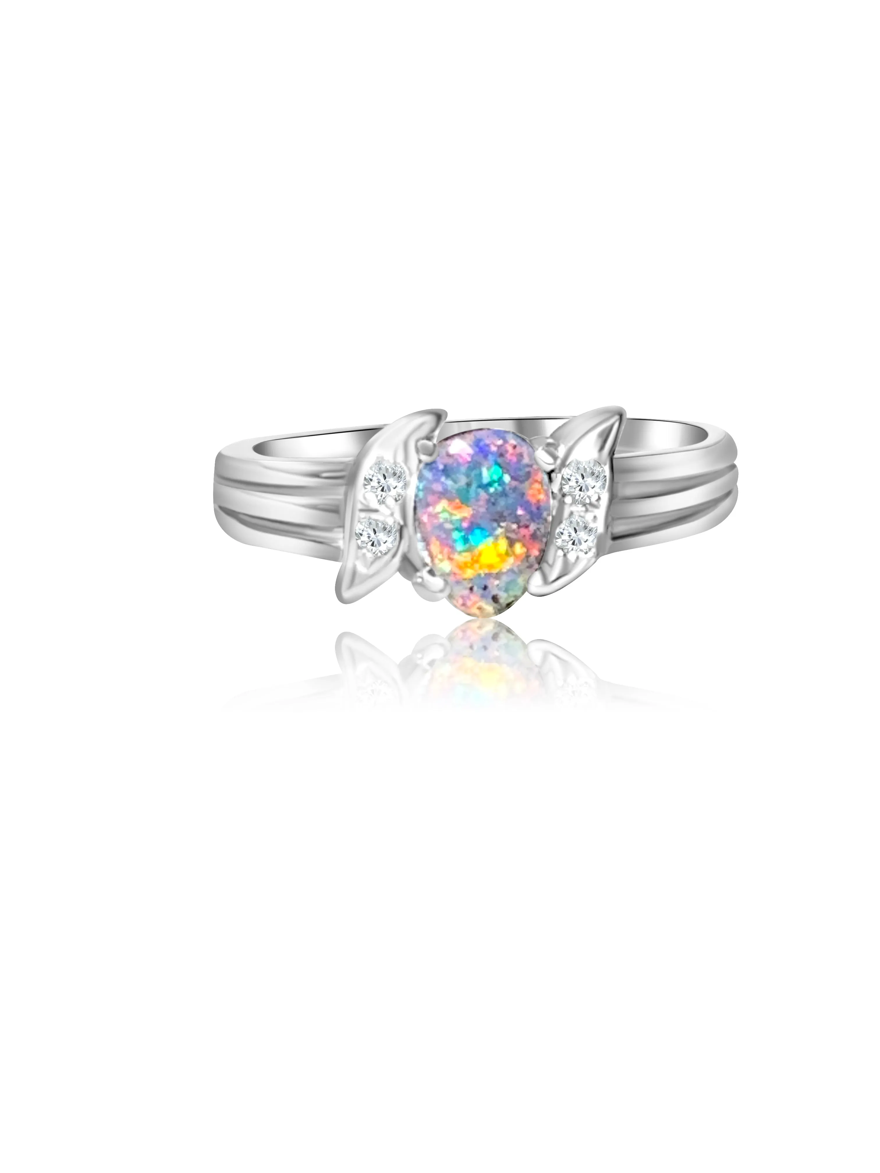18kt White Gold Boulder Opal and Diamond ring