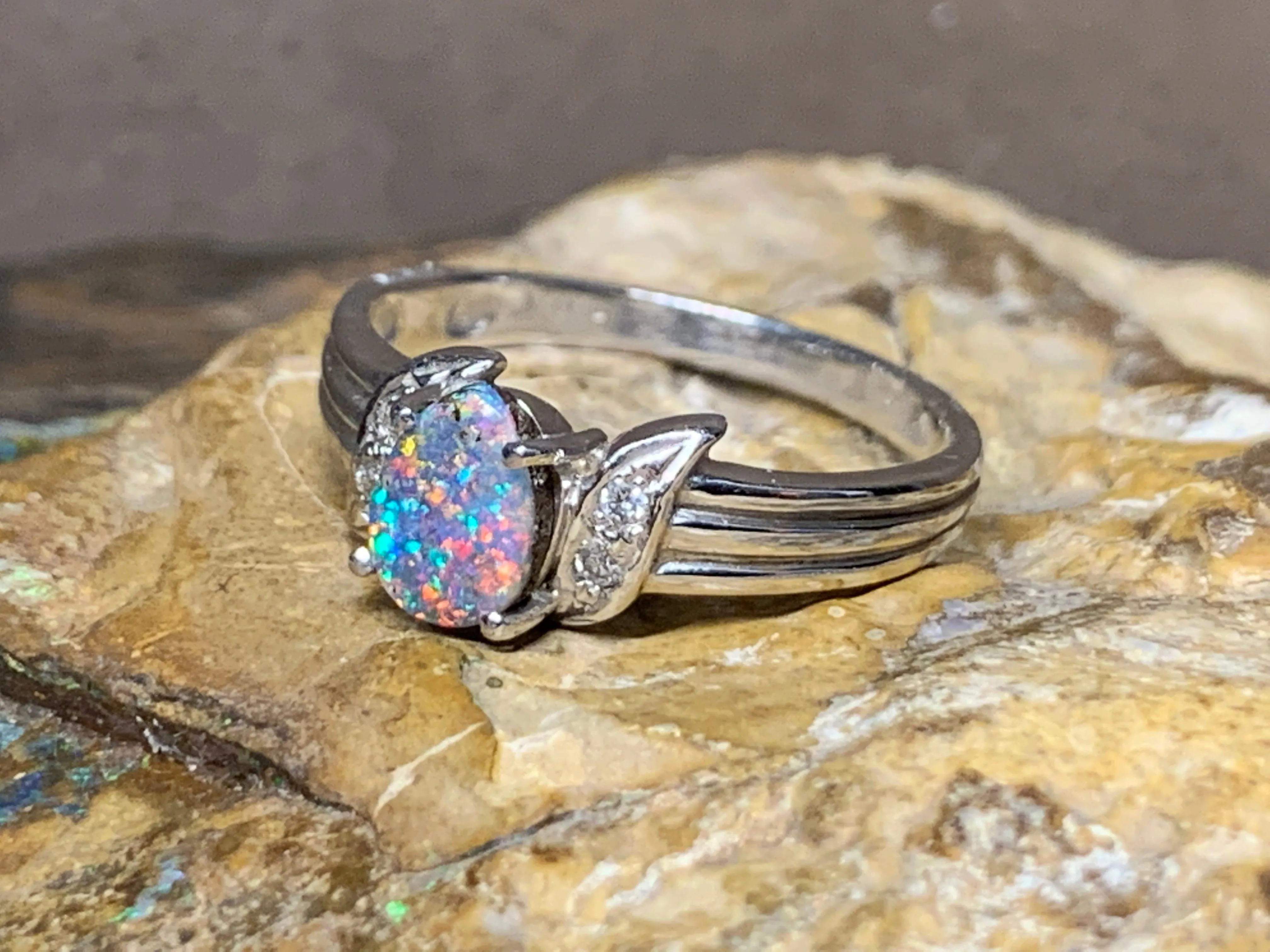 18kt White Gold Boulder Opal and Diamond ring