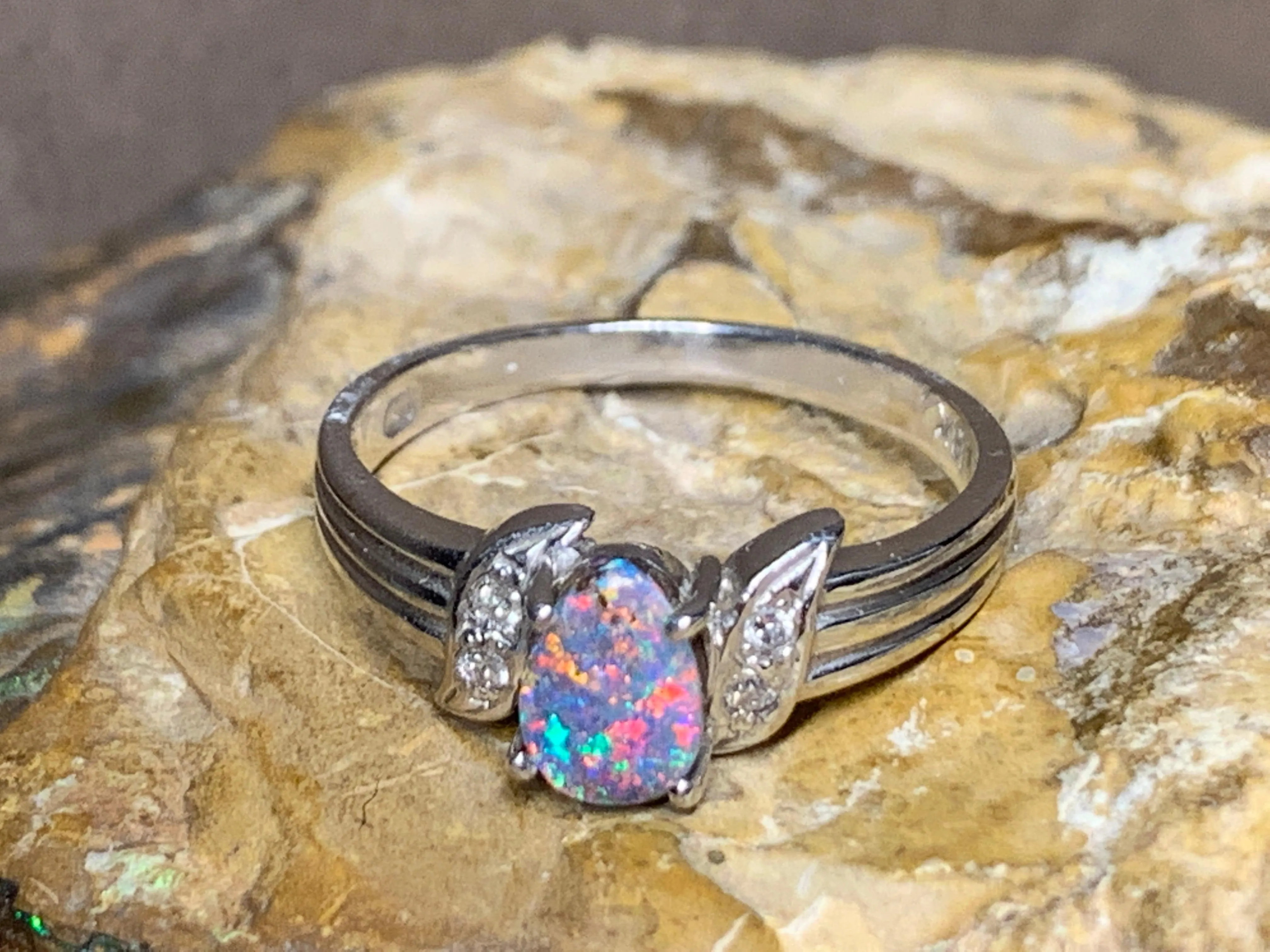 18kt White Gold Boulder Opal and Diamond ring