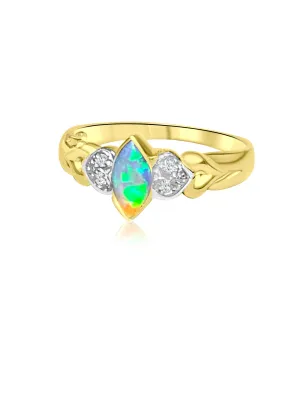 18kt Yellow Gold Black Crystal Opal and Diamond ring