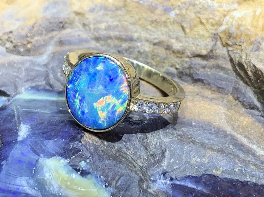 18kt Yellow Gold Black Opal and Diamond ring