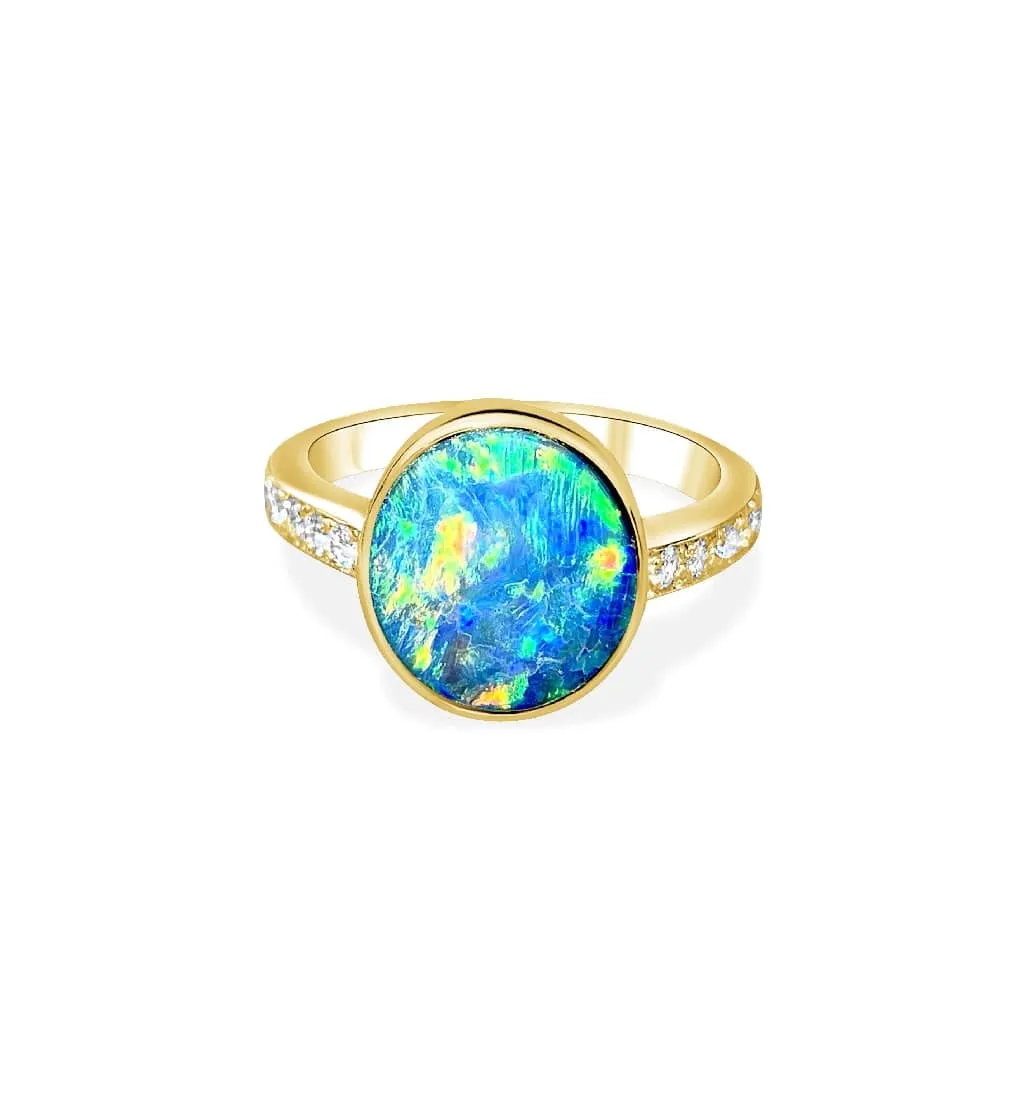 18kt Yellow Gold Black Opal and Diamond ring
