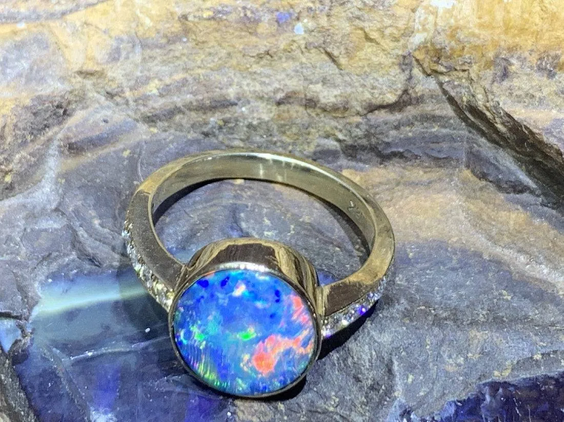 18kt Yellow Gold Black Opal and Diamond ring