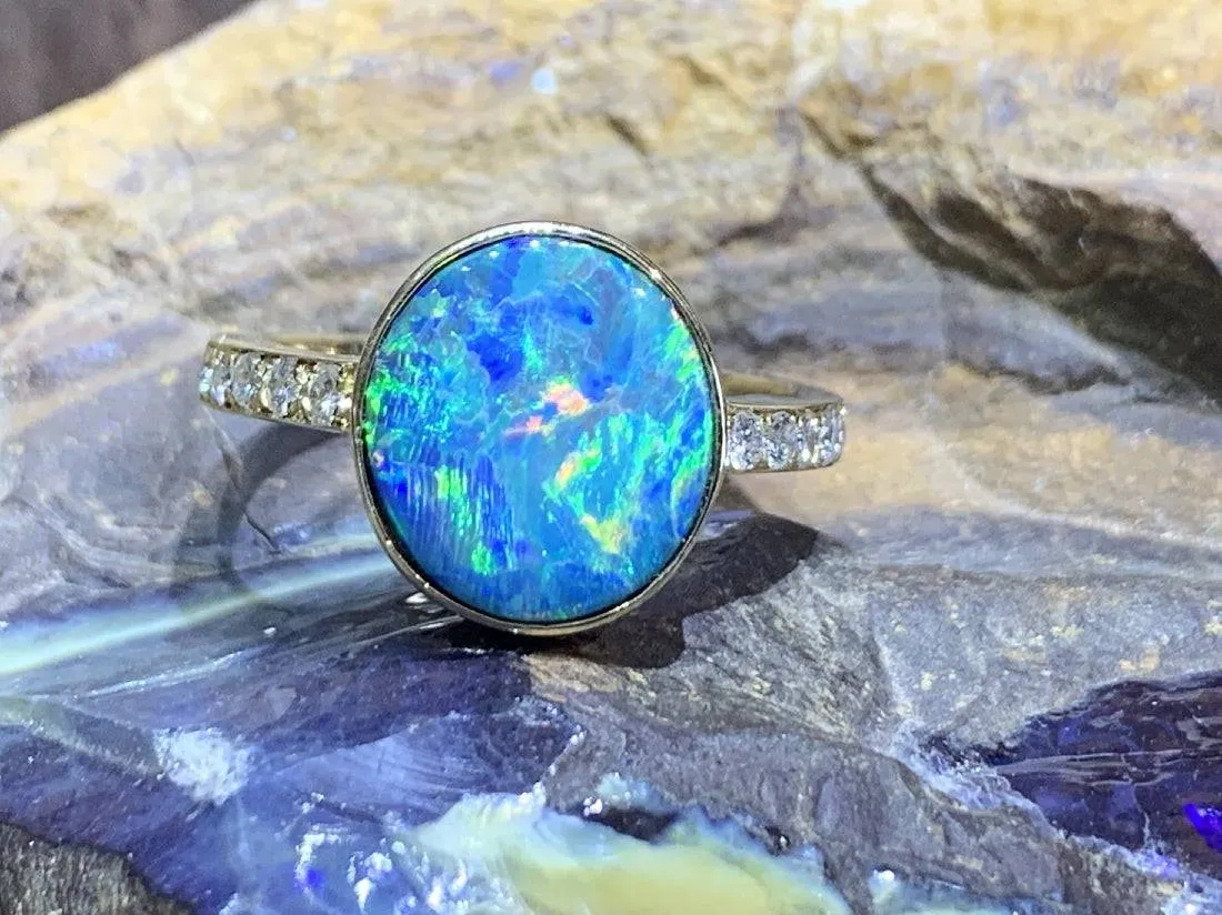 18kt Yellow Gold Black Opal and Diamond ring