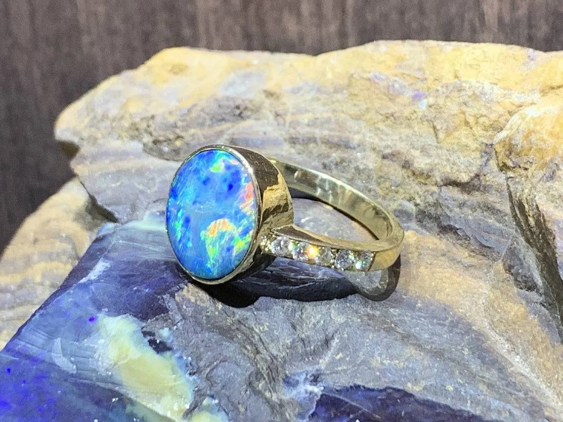 18kt Yellow Gold Black Opal and Diamond ring
