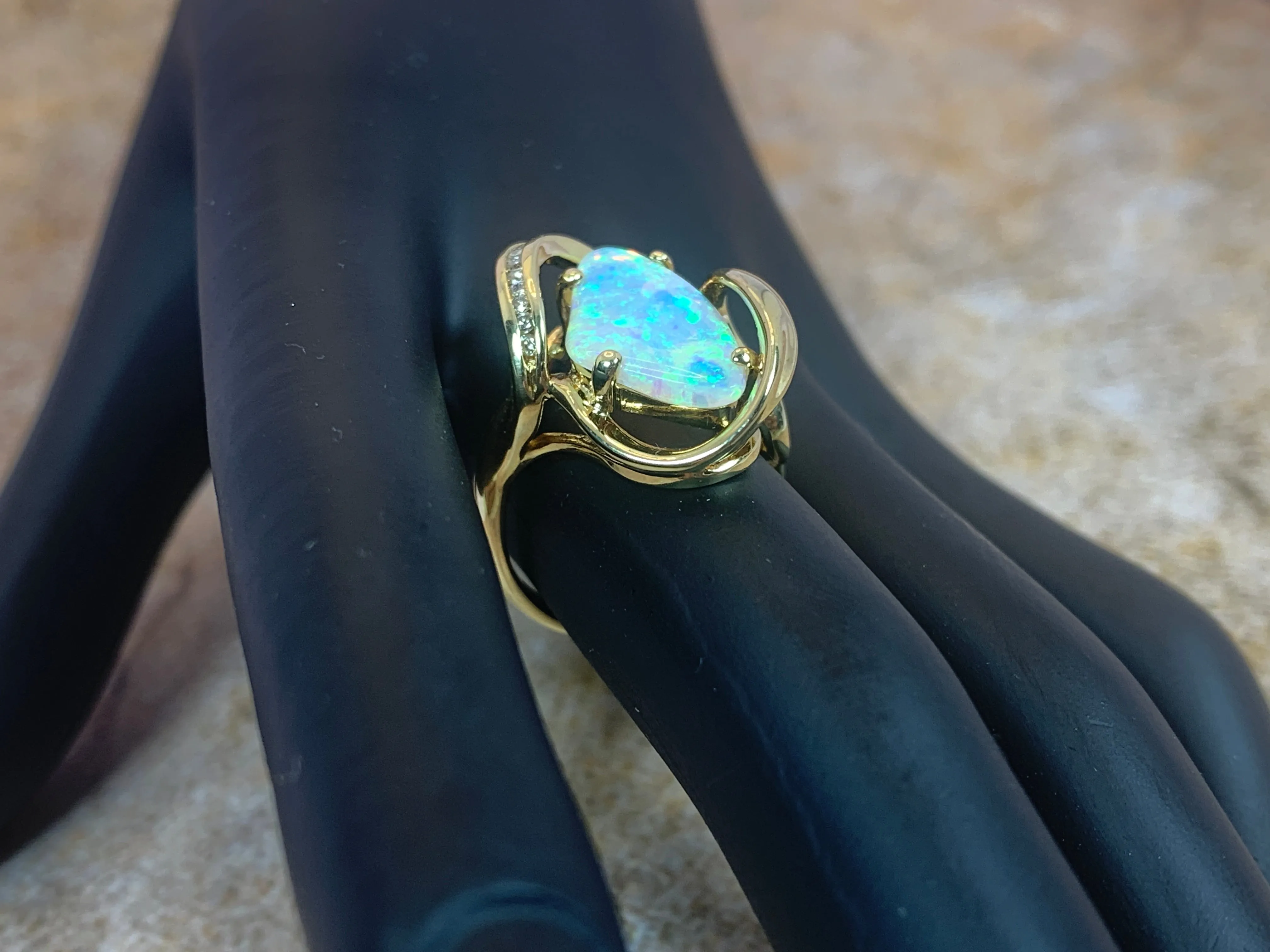 18kt Yellow Gold Crystal Opal and Diamond ring
