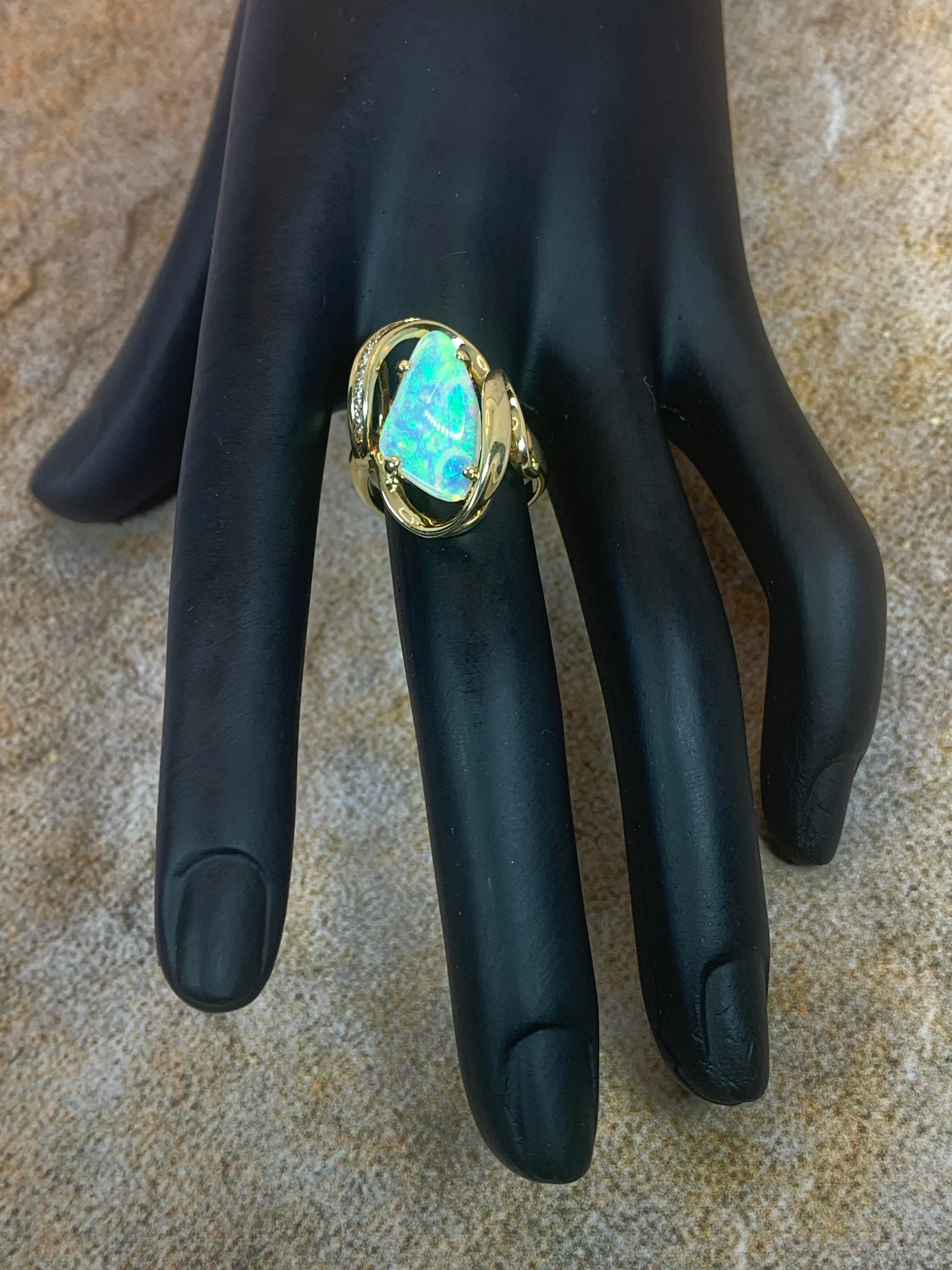 18kt Yellow Gold Crystal Opal and Diamond ring