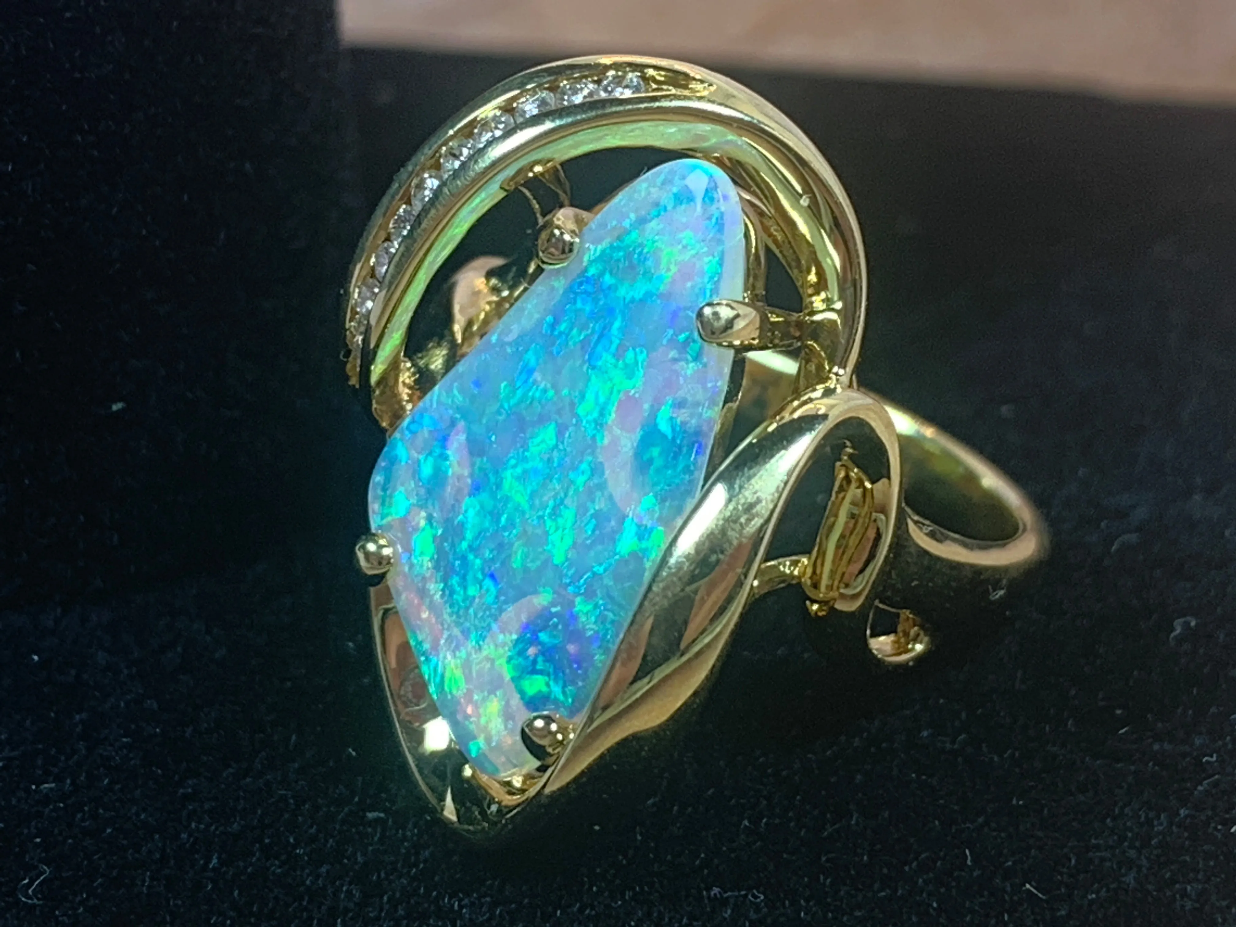 18kt Yellow Gold Crystal Opal and Diamond ring