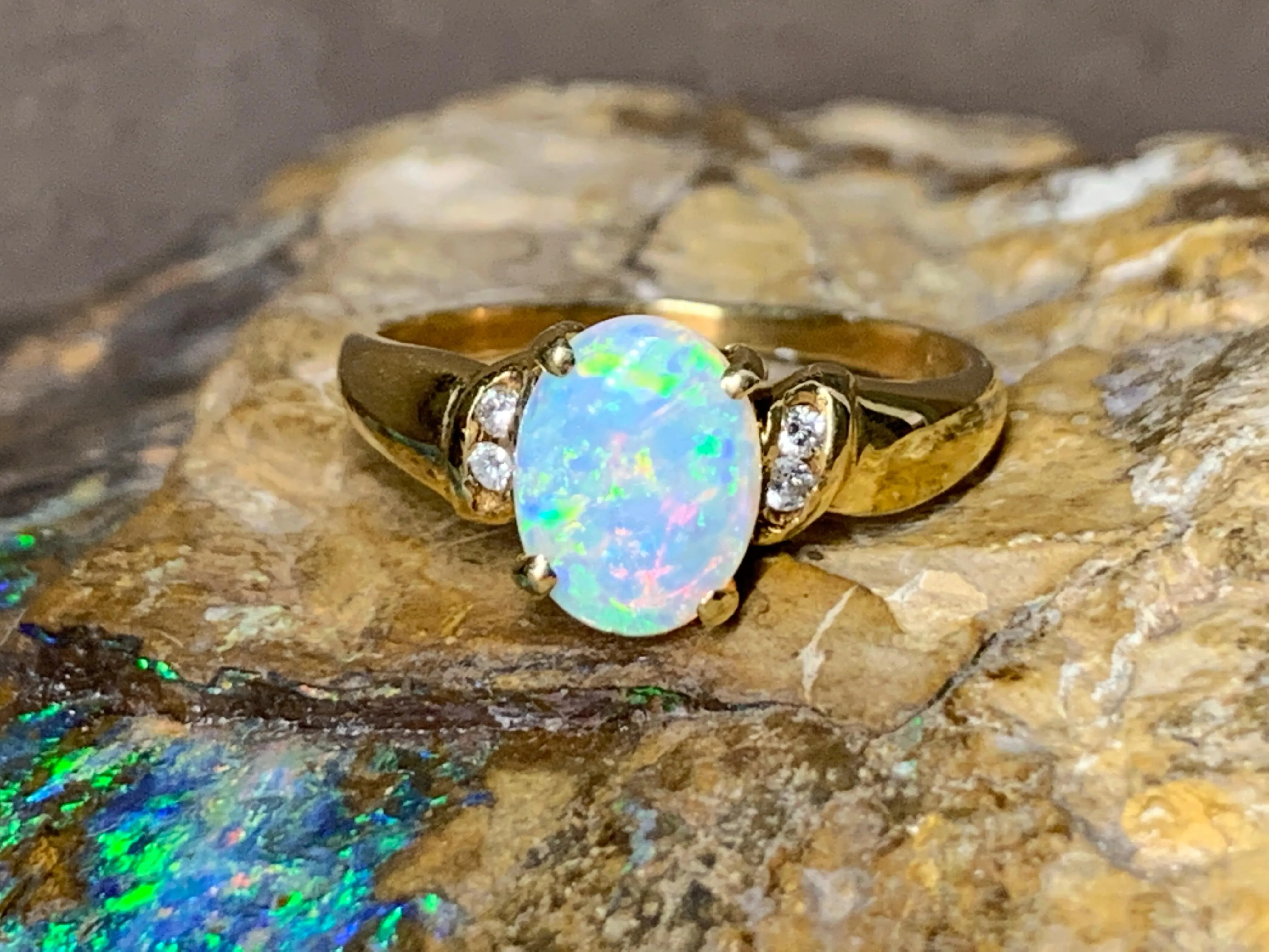 18kt Yellow Gold Opal and Diamond ring