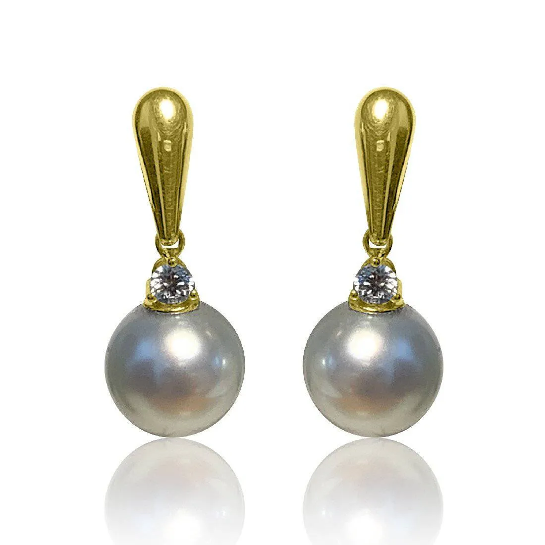 18kt Yellow Gold Pearl and Diamond Dangling Earrings