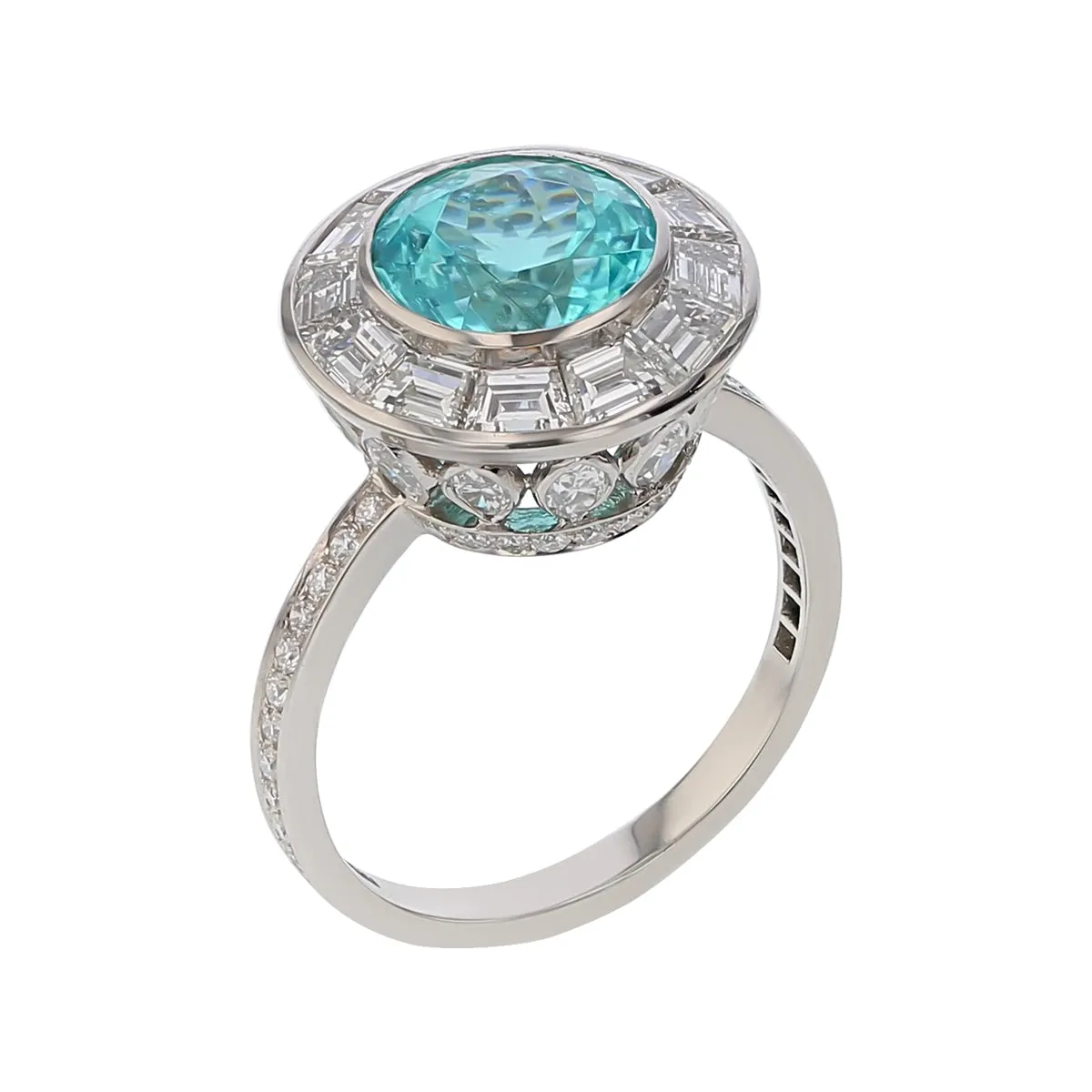 2.36Ct Paraiba and 3.16Ct Diamond Halo Ring in Platinum, Size 5