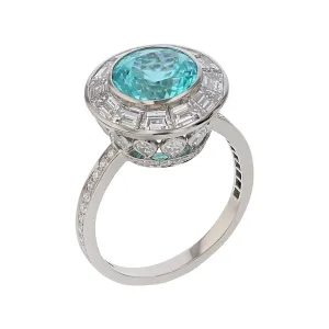 2.36Ct Paraiba and 3.16Ct Diamond Halo Ring in Platinum, Size 5