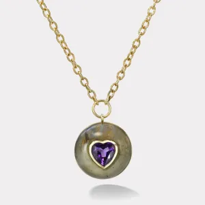 2.37ct Heart Amethyst in Hand Carved Labradorite Lollipop Pendant