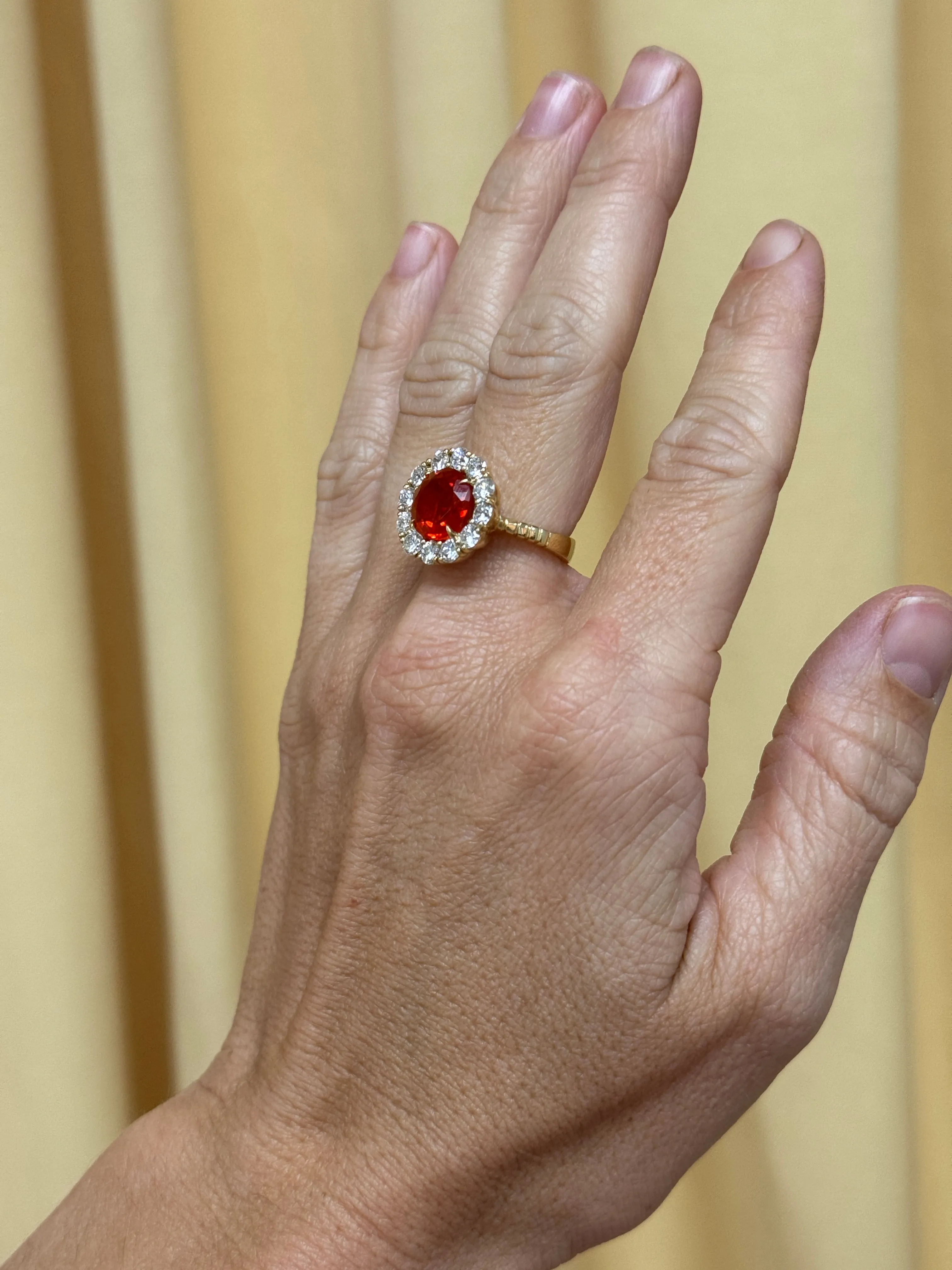 2.39ct Fire Opal Diamond Heirloom Bezel Ring