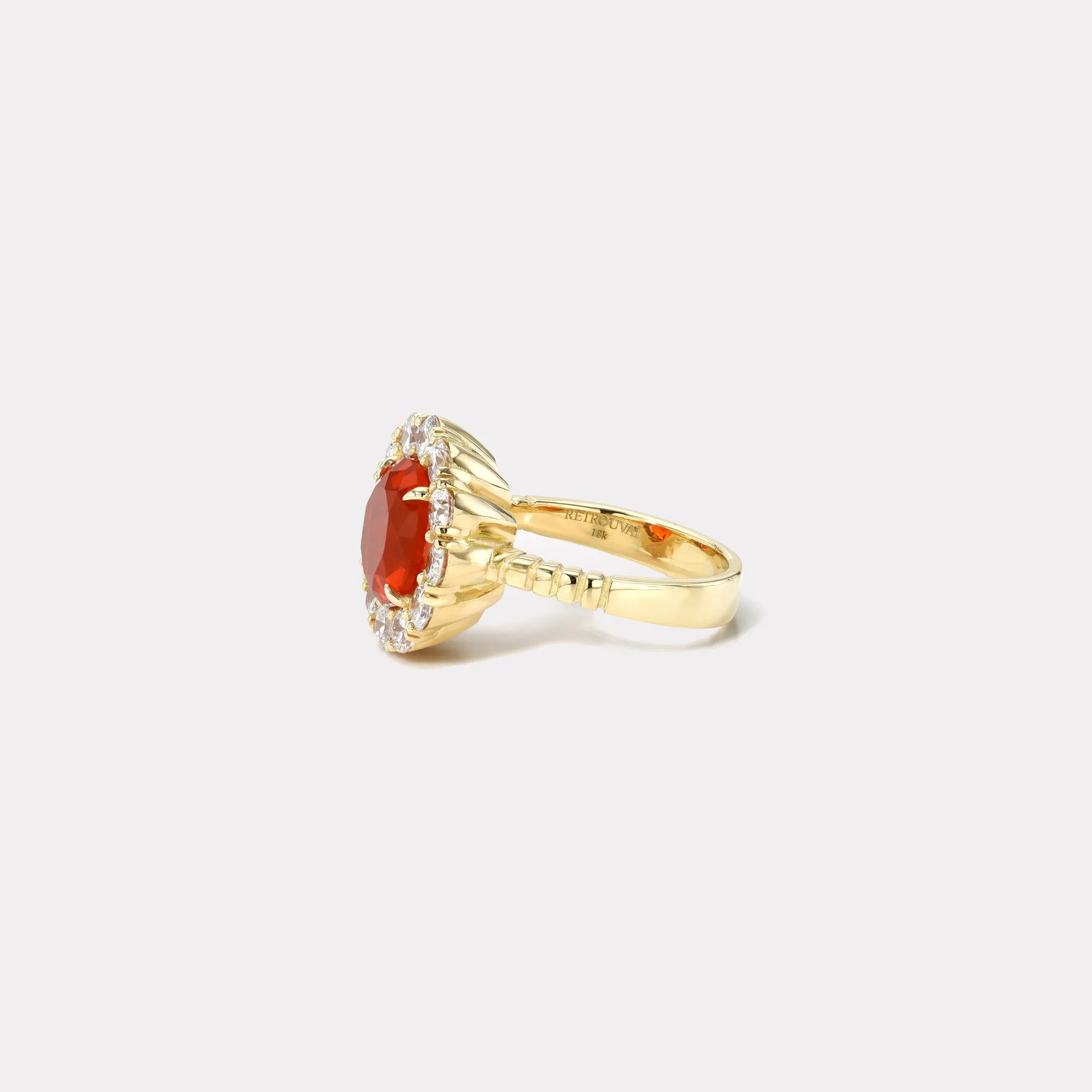 2.39ct Fire Opal Diamond Heirloom Bezel Ring